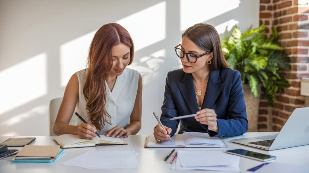 Reunión entre abogada de familia y clienta durante asesoramiento legal